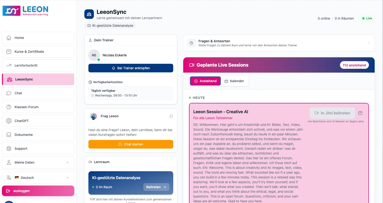 LeeonSync: Live-Unterricht mit echten Trainern