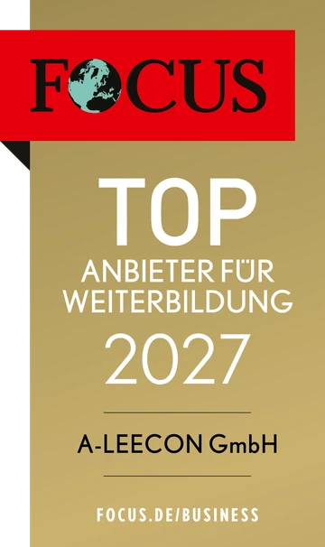 FOCUS Siegel Top-Anbieter für Weiterbildung 2027 – A-LEECON GmbH